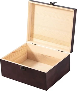 Vintage Wooden Storage Box Container with Hinged Lid Front Clasp, 9.4'' X 7.7'' - Picture 1 of 7