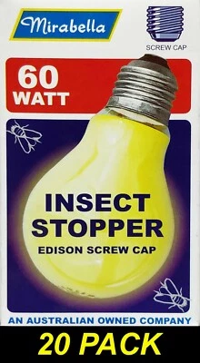 20 x YELLOW Insect Stopper Light Globes Bulbs Lamps 60W E27 Screw Mirabella - Image 1 of 2