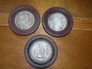 Vintage Lot of 3 Brown & Cream Plastic Repousse Knights Stately Men Coasters – - Bild 1 von 6