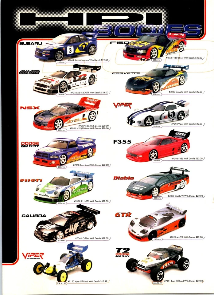HPI RC Racing Bodies Print Ad Ephemera Wall Decor Viper F355 Z3 Accord - Image 1 of 2
