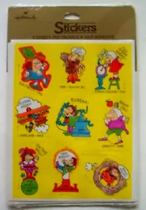 Paquete de pegatinas vintage años 80 Hallmark inventores UNOPEN 4 hojas - Imagen 1 de 2