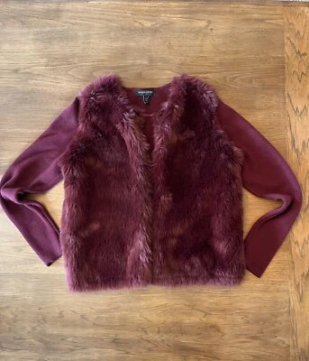 Cárdigan abierto Banana Republic borgoña piel sintética arándano talla XS con bolsillos Foto 1 de 4