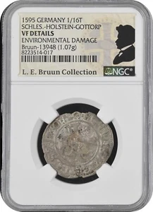 GERMANY 1/16 Taler, 1595 Schleswig-Holstein-Gottorp Johann Adolf Ex. L.E. Bruun - Picture 1 of 8