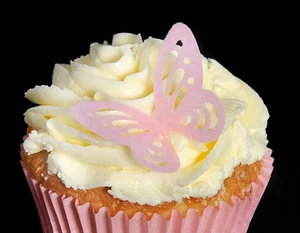 24 tapas de papel de oblea precortadas rosa pálido estilo cortado mariposa cupcake - Imagen 1 de 2