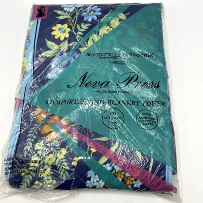 Cobertor de edredom vintage 72x90 duplo metal zíper azul floral novo na caixa - Imagem 1 de 4