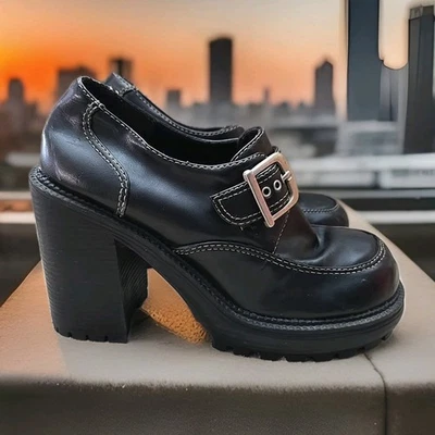 Splash Vintage 90's Y2K Platform Shoes Womans Size 8 Black Buckle Chucky Sole - Image 1 of 4