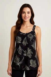 Vintage Women Medium Y2K Karen Kane Silk Tank Top Black Abstract Whimsicore - Picture 1 of 11