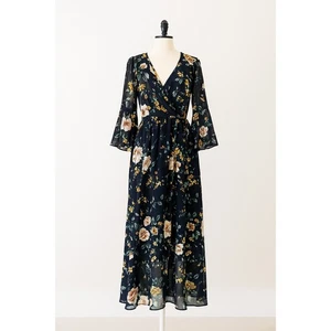 Indigo Rose Damen Kleid Größe 2X Schwarz Blumen Maxi Boho Witchy Romantisch Grunge - Bild 1 von 9