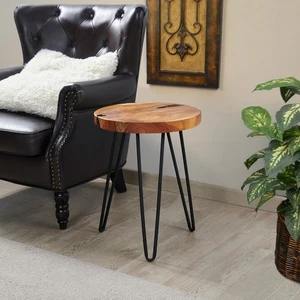 Greenage Rustic Teak Round End Table –Natural Wood Side Table Nightstand 21" H - Picture 1 of 21