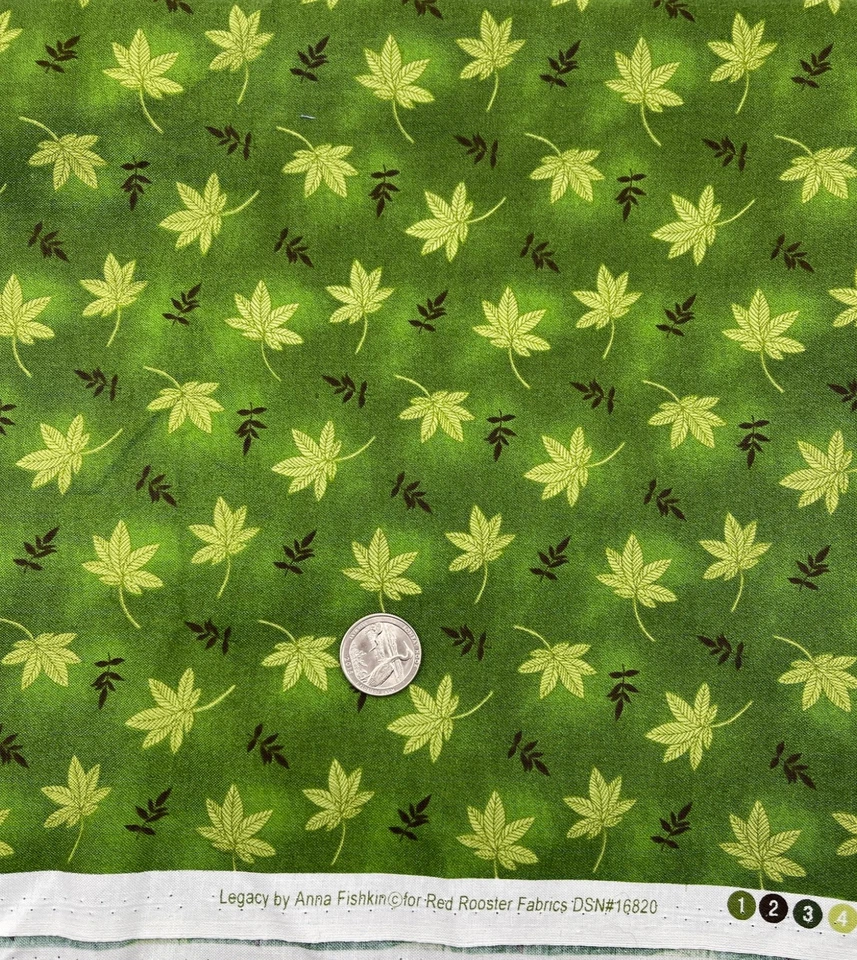 LEGACY #16820 por Anna Fishkin para telas de gallo rojo patrón de hojas verdes 1,5 yardas Foto 1 de 1