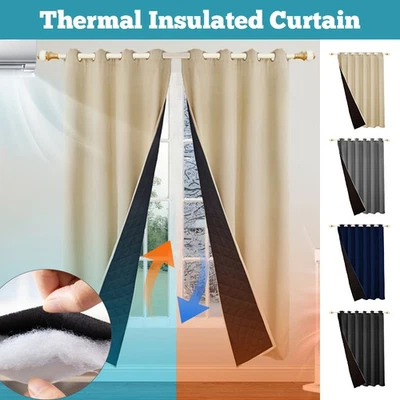 Thick Quilted Thermal Blackout Curtains Eyelet Soundproof Insulated Drapes - image 1 of 4