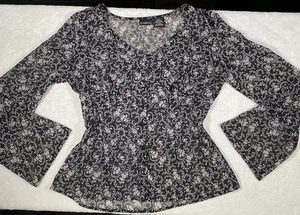 Vtg Y2K Women's Sz Lg Sheer Button Down Top Babydoll Coquette Dark Floral Fairy - Picture 1 of 7