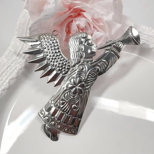 Mexican Punched Tin Angel Ornament Milagro Ex Voto Silver-Tone Folk Art Xmas 6" - Picture 1 of 10