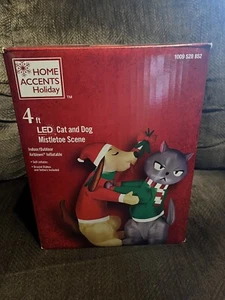 Christmas Inflatable Cat & Dog Mistletoe Scene 4 Feet  - Picture 1 of 3