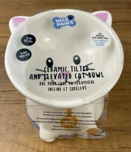 Cat Bowl Raised Tilted Ceramic White Kitten Dish Super Cute Design 5" Dia. NEW - Picture 1 of 7
