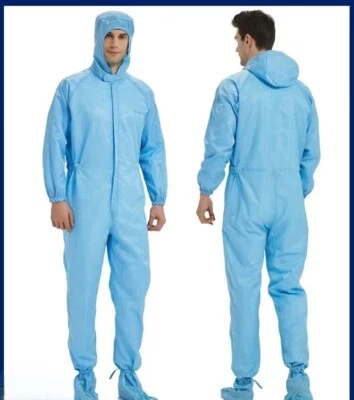 Unisex ESD Anti-static Coveralls Clothes Hood W/Shoes cover Lab Protective Big - Image 1 of 4