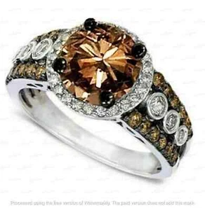 3CT Round Cut Chocolate Lab-Created Diamond Engagement Ring 14K White Gold Over - Picture 1 of 2
