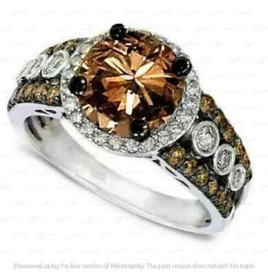 3CT Round Cut Chocolate Lab-Created Diamond Engagement Ring 14K White Gold Over - Image 1 of 2