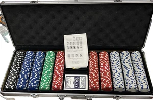 500 Pieces Poker Chips Set with Aluminum Case 1 Decks of Cards Kit Adult Kid - Picture 1 of 11