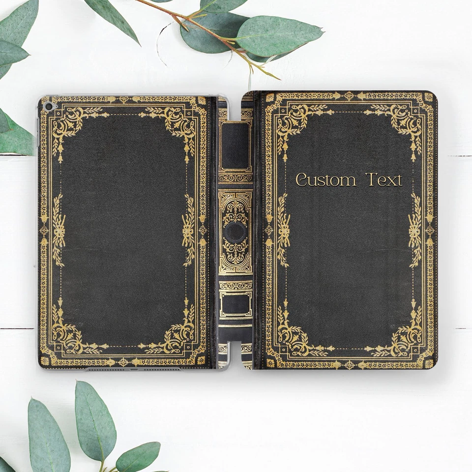 Custom Text Vintage Dark Book Case For iPad 10.2 Pro 12.9 11 9.7 Air 4 5 Mini - Image 1 of 4