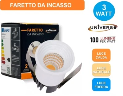 FARETTO LED PUNTO LUCE SEGNAPASSO GRADINI ROTONDO COLORE BIANCO DA INCASSO 3W - Immagine 1 di 4
