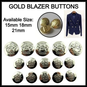 Military Buttons Gold Colour 15mm 18mm or 21mm like Coat of Arms, Sew on Shank - Picture 1 of 19