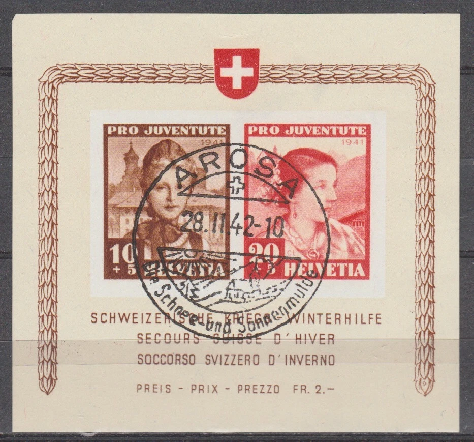 Switzerland 1941 Block 6 Pro Juventute with special cancel (read) - Image 1 of 1