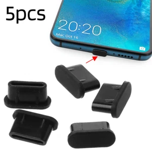 Lot of 5 Black USB-C Charging Port Plugs Dust Protects Android - Picture 1 of 7