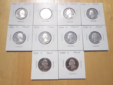 1980 1981 82 1983 1984 1985 1986 1987 1988 1989 S Proof Quarter 10 Coin Set Lot Cover