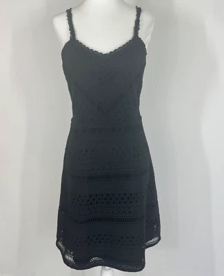 Guess Black Crochet Dress Size 8 Spaghetti Strap Fit Flare Lined Sundress - Image 1 of 4