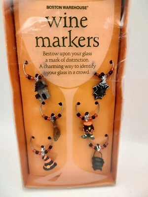 Boston Warehouse 6 Wine Glass Markers Charms Halloween 2004 Party - Image 1 of 4