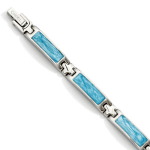 Chisel Stainless Steel Blue Enamel 7.25in Bracelet 7.25"