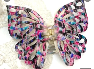 Multicolor Hair Claw Butterfly Extra Large Hair Accessory Plastic Glossy Finish - Image 1 of 4