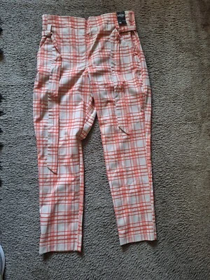 New York & Company 7th Avenue The Madie Pant Orange Plaid Pants #grn farm bag - Image 1 of 4