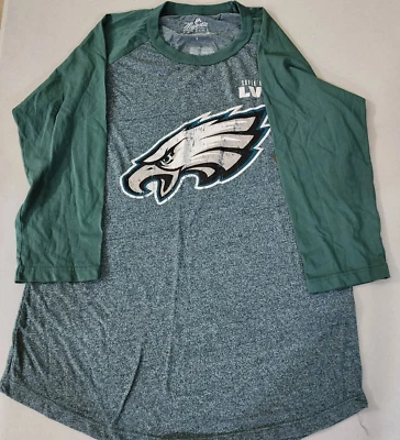 Majestic Threads para mujer J. Camiseta Hurts Super Bowl LVII Manga 3/4 Verde LG Foto 1 de 4