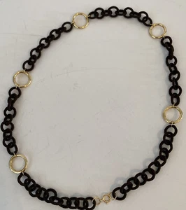 Vintage 14k yellow gold Circles & thread wrapped necklace 18” European Mark 585 - Picture 1 of 12