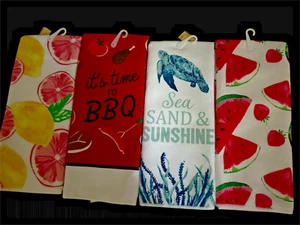 Decorative Kitchen Towels Home Collection Watermelon Lemon Turtle or BBQ Print - Picture 1 of 2