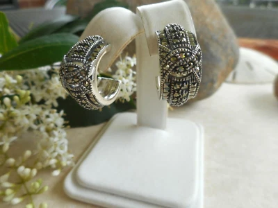 纯银 Judith Jack Marcasite "J" 环状耳环 3120-5 — 第 1/4 张图片