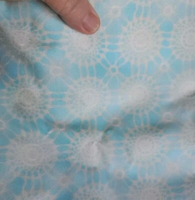 Vintage Sewing Fabric Aqua Blue & Cream Medallions Cotton 1ydX45" Batik - Image 1 of 2