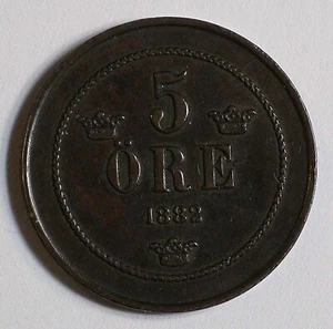 1882 Sweden 5 Ore coin KM-736 #15875 - Picture 1 of 5