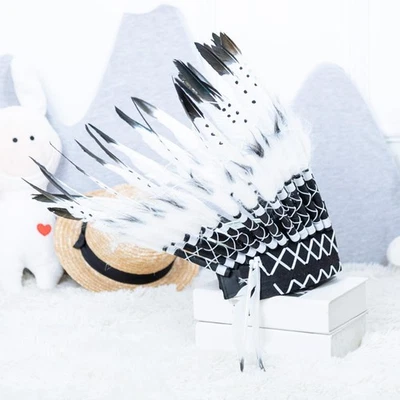 American Chief Indian Hat Feather Headdress Photo Props for Stage Cosplay Black - Image 1 of 4
