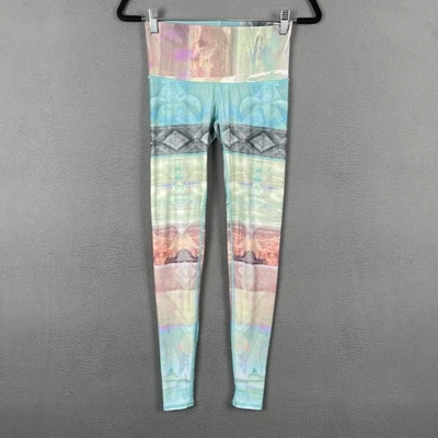 Leggings Teeki para mujer XS Multi Pastel Estampado de plumas Pantalones de yoga tiro alto elásticos Foto 1 de 4