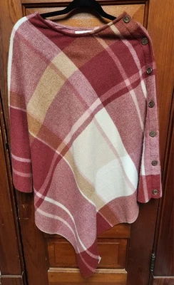 ПРОСТО NOELLE женщин шаль кнопка свитер пончо один размер OS осени клетку уютный мягкий - Изображение 1 из 4