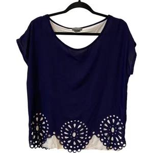 Neiman Marcus Womens Blouse L Navy White Lined Dolman Sleeve Chiffon Scoop Neck - Picture 1 of 7