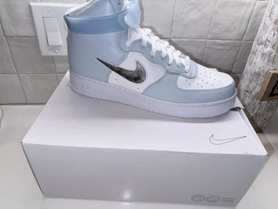 Nike Air Force 1 High Powder Blue And White With Black And Gray Swoosh - Image 1 of 4