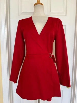 ZARA red faux suede romper size M Holiday Party Attire - Image 1 of 4