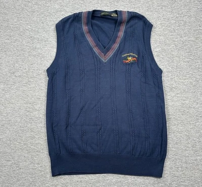 Chaleco Suéter Lyle & Scott Para Hombres XL Azul Tejido Chateau Whistler Logotipo de Club de Golf Foto 1 de 4