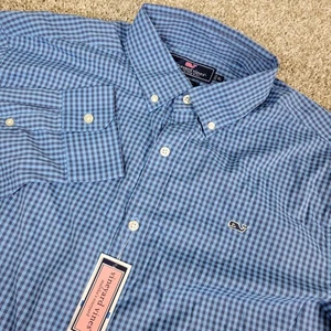 NUEVO CON ETIQUETAS Vineyard Vines Whale Para Hombres XL Azul Cuadros Guinga Rendimiento Botón - Imagen 1 de 5