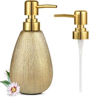 Brushed Gold Ceramic Soap Dispenser, 11 Oz Textured Hand or Dish Soap Dispenser  - Image 1 of 4