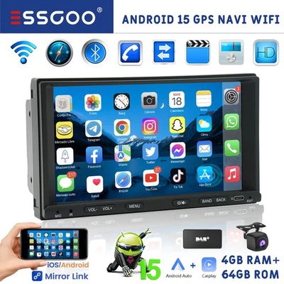2DIN 7" 4+64G Autoradio Android 15 Wireless Carplay GPS NAVI Touchscreen USB KAM - Bild 1 von 4